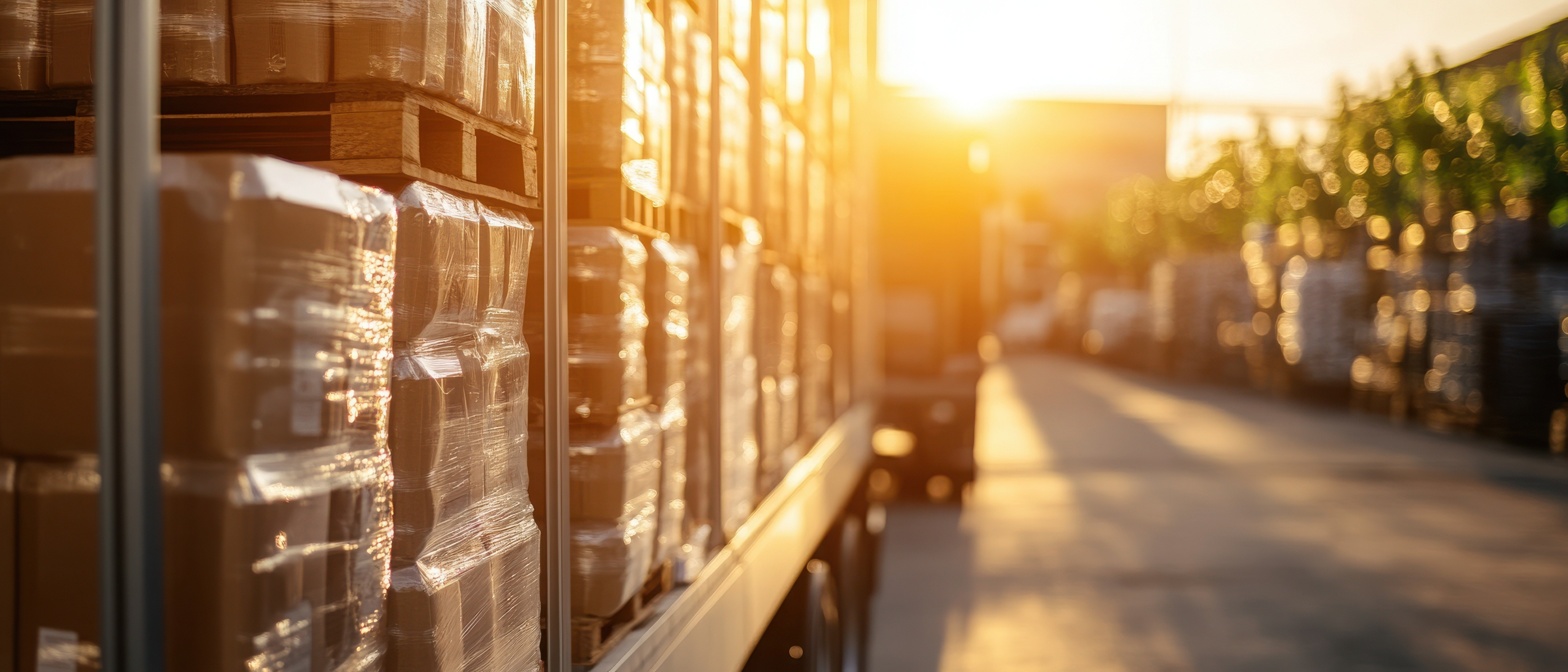 inside of a shipping warehouse with cardboard boxes on shelves-1